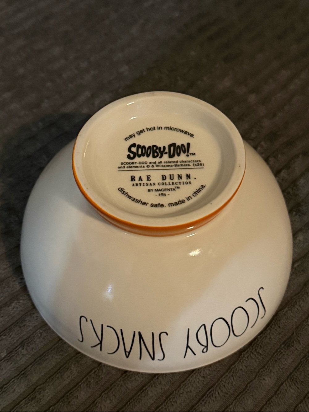 Rae Dunn x Scooby-Doo Orange Rim Ceramic Bowl SCOOBY SNACKS NWT - Picture 3 of 8